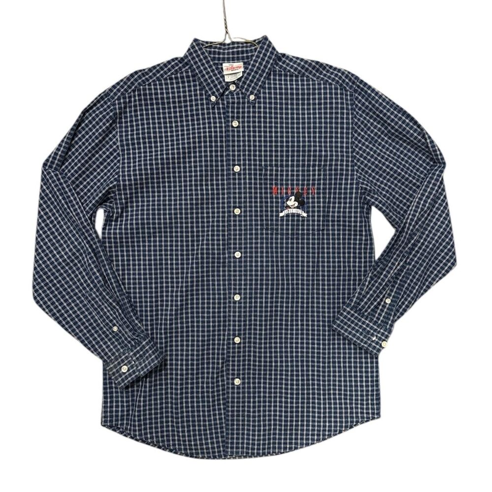 Vintage 90s Disney Mickey Mouse Button Down Shirt Sz S Plaid Check Embroidered